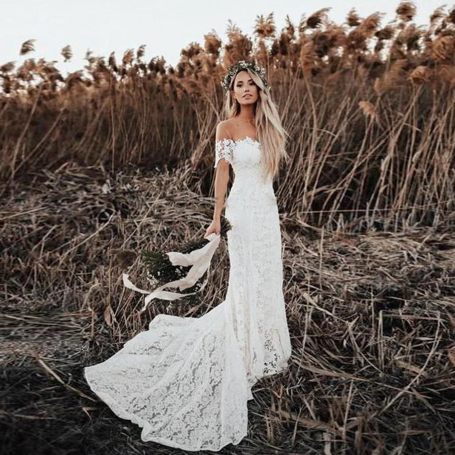 Элегантные кружевные свадебные платья в стиле бохо Свадебные с открытыми