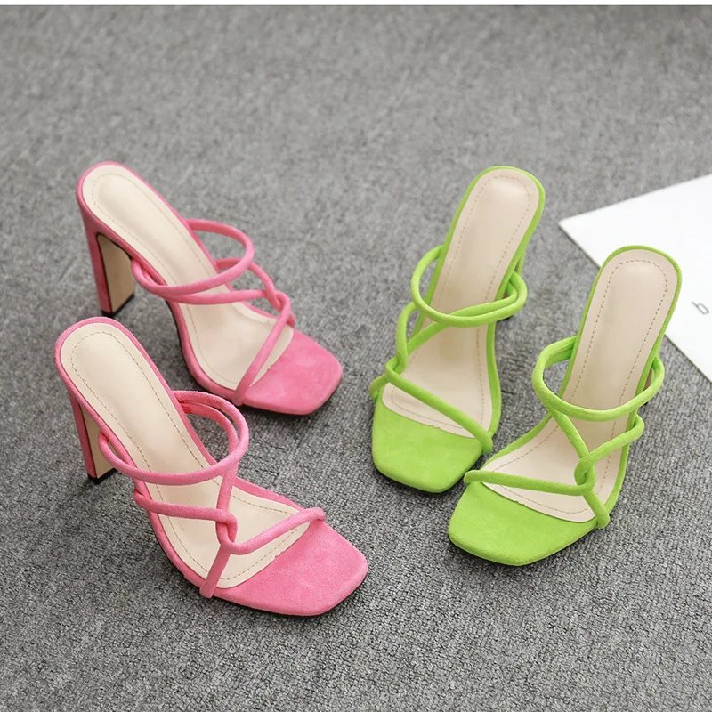 

2009 European and American foreign trade ribbon combination hollow square heel sandals women slippers