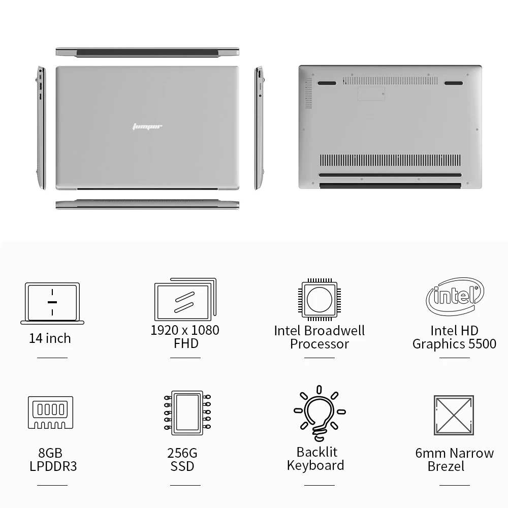 Оригинальный ноутбук Jumper EZbook X4 Pro экран 14 0 дюйма 8 ГБ ОЗУ 256 Гб ПЗУ Windows 10 Intel BroadWell i3