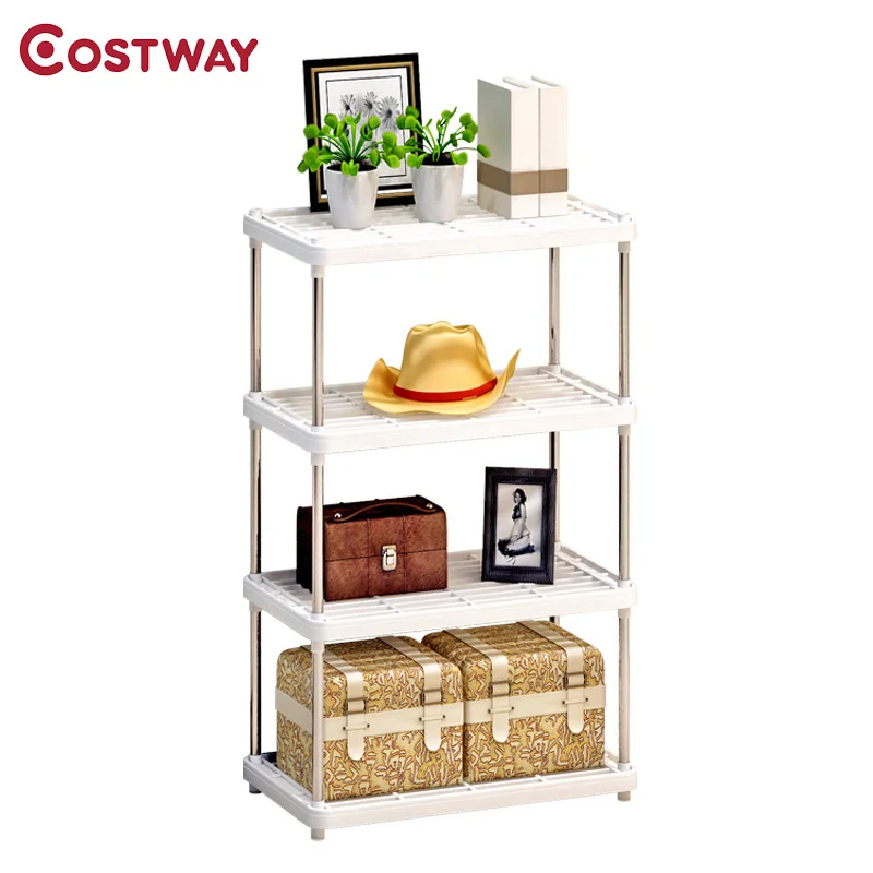 COSTWAY 4 слоя Пластиковая Полка для хранения Держатели стеллажи Экономия места
