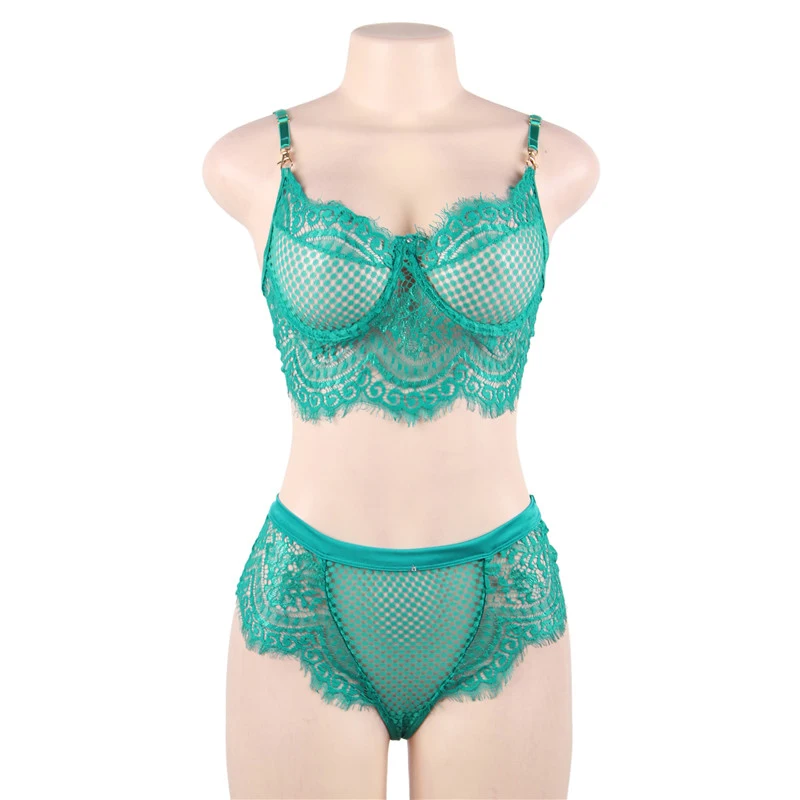 green lingerie set Пуш-ап кружевной комплект нижнего белья размера плюс нижнее белье высокого качества на косточках ультра-тонкий сексуальный женский бюстгальтер комплект бюстгальтер+ трусики R80557 - Цвет: green lingerie set