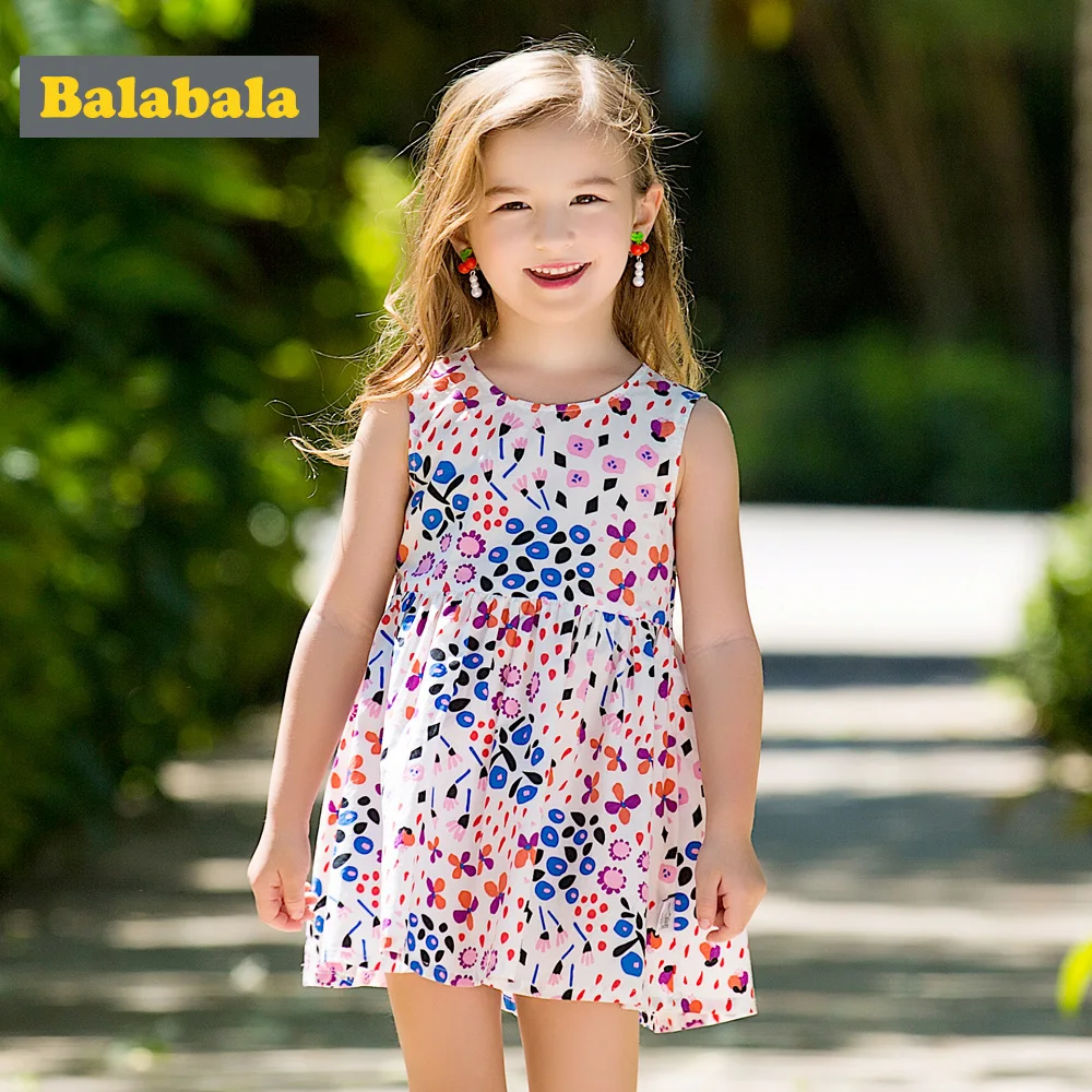 Balabala girls Floral dresses cute cotton Sleeveless dress for baby girl children clothing costume 2018 summer | Детская одежда и
