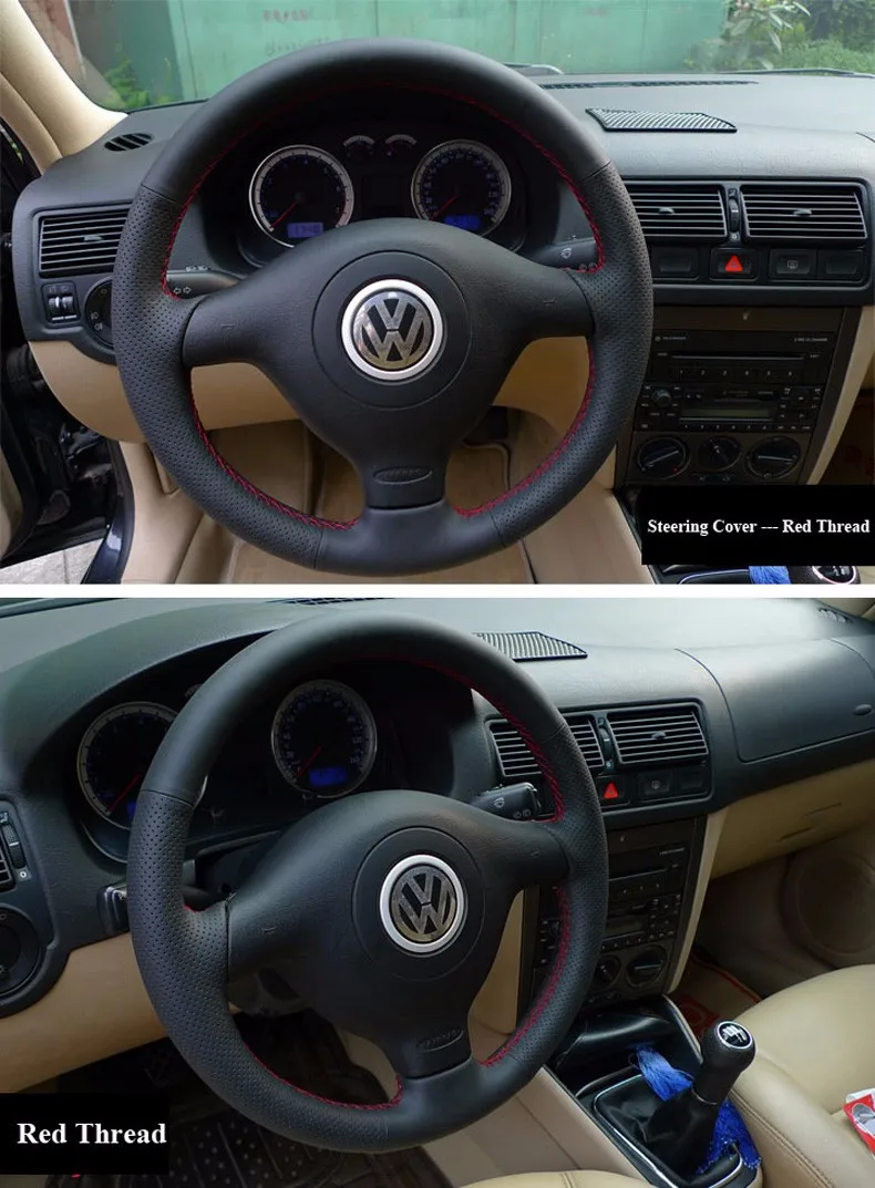 LQTENLEO черный искусственный кожаный чехол рулевого колеса автомобиля для Volkswagen VW Golf 4 Passat B5 Polo 1999-2002 Seat Leon 1999-2004
