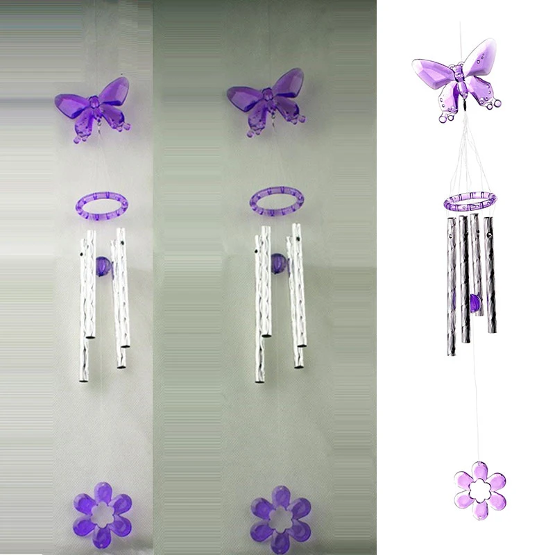 Grace Butterfly пластиковые Кристальные 4 металлические трубки Windchime Wind Chime Декор для