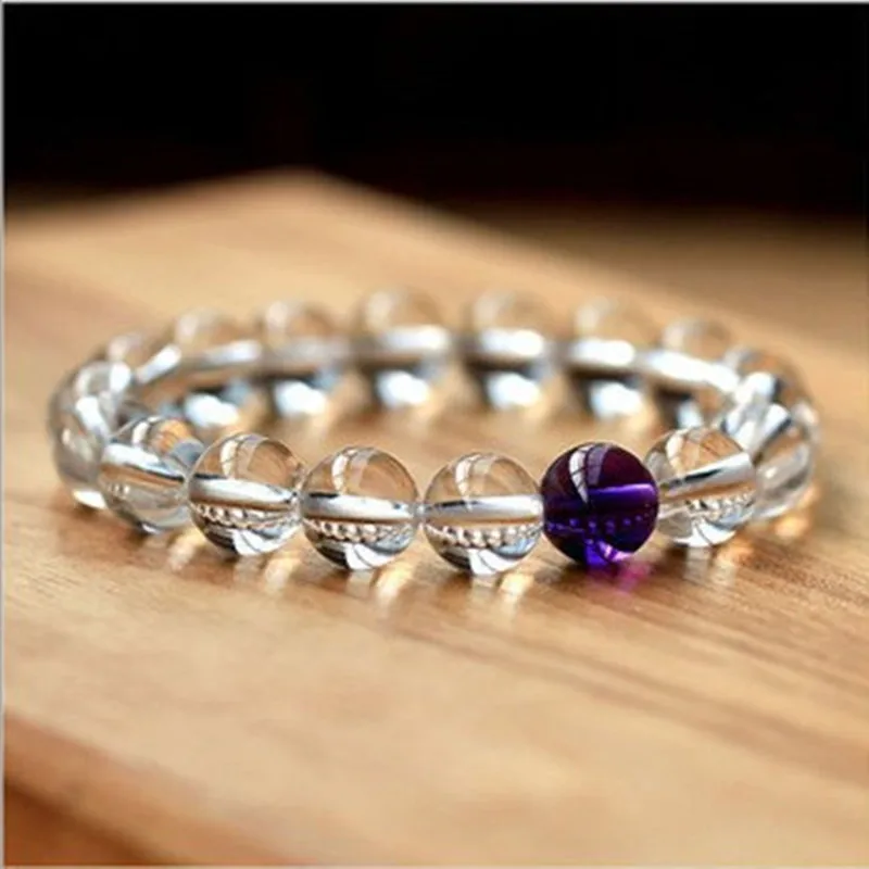 Nature Pure White Crystal Bracelets Purple Round Beads Single Lap Hand Strings Bangles Fashion Men Women Jades Jewelry | Украшения и