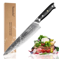 premium sunnecko 8 inch chefs kitchen knife japanese vg10 steel core blade g10 handle with stainless steel damascus cut