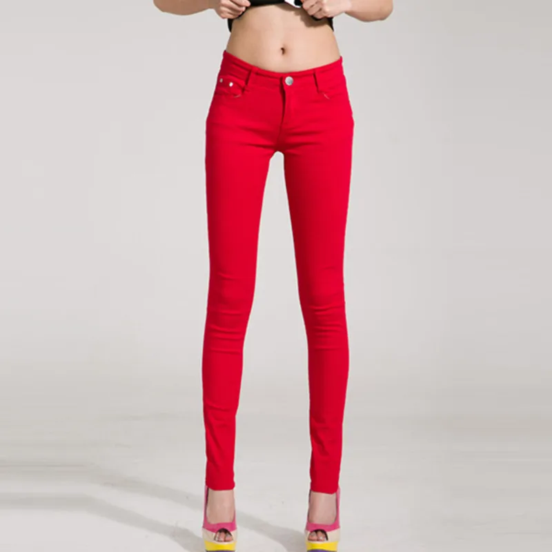 Женские повседневные брюки ярких цветов тонкие узкие джинсы до щиколотки лето 2019