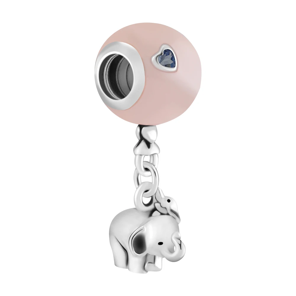 

DIY Beads for Jewelry Making Sterling-Silver-Jewelry Elephant & Pink Balloon Bead Charms Silver 925 Berloque Perles