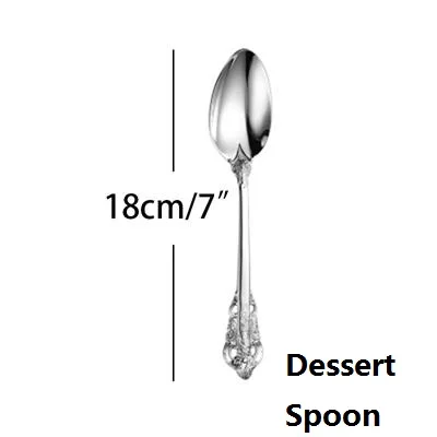 18cm Dessert Spoon Роскошный Золотой столовый набор, 1 шт., винтажные западные Позолоченные столовые приборы, нож из нержавеющей стали, вилка, серебряные столовые приборы, кухонные столовые приборы - Цвет: 18cm Dessert Spoon