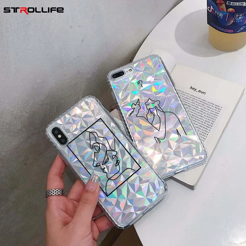 STROLLIFE New Glitter Diamond Texture Phone Case for iPhoneX XS Max XR Lovely Couples Cover IPhone8 6s 7 Plus Soft TPU Shell |