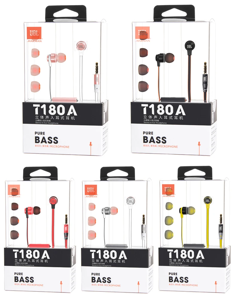 JBL T180A Проводная гарнитура в ухо бас наушники мобильный телефон спортивные с