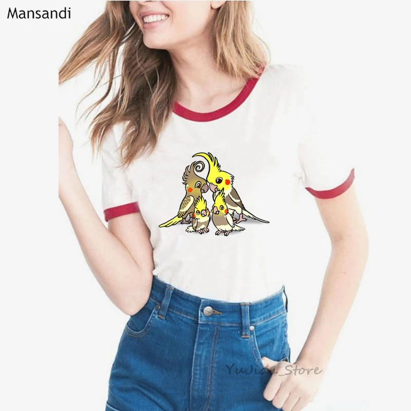 Забавная Футболка с принтом животных, женская одежда harajuku kawaii, модная футболка, женская футболка Cockatiel