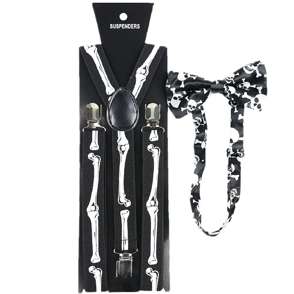 Винтажные черные и белые подтяжки широкие с изображением черепа на Хэллоуин 2 5 см