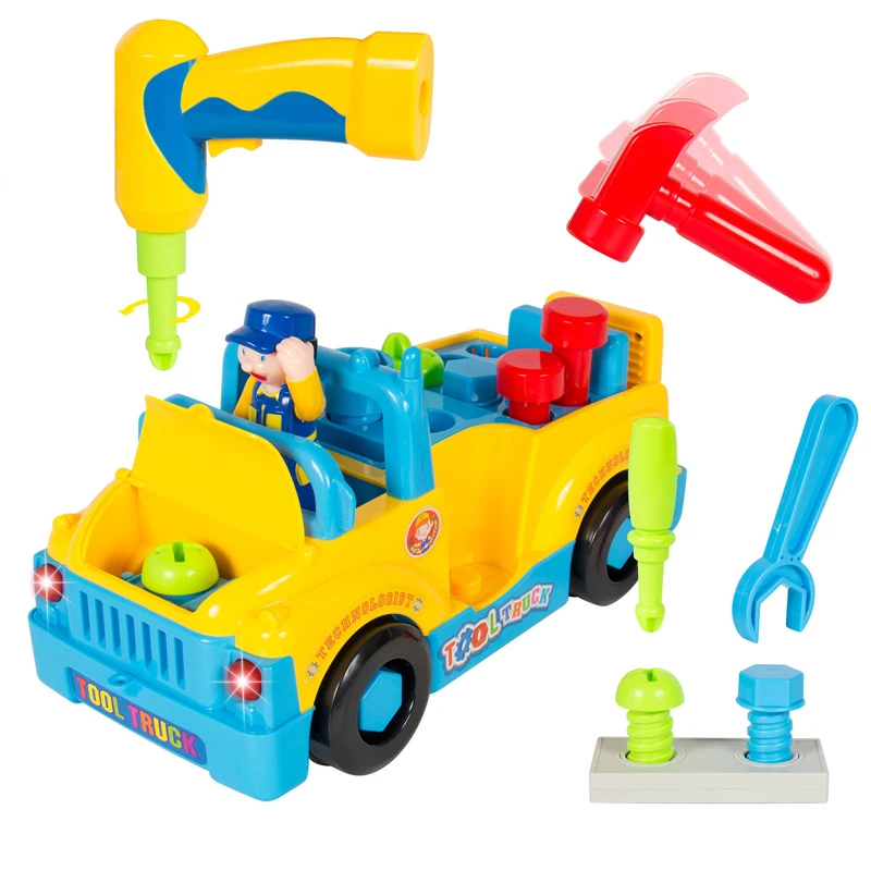 Baby Toys Car Tool Sets Vehicles Bump'n'Go Toy Truck with Electric Drill Various Tools Lights Music for Children Gift |