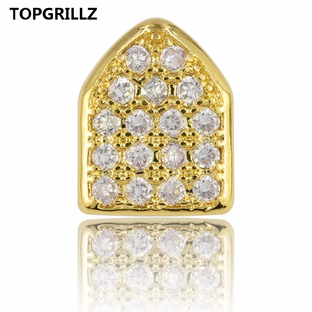 TOPGRILLZ хип хоп Grillz с зубами из чистого золота одной крышкой микро закрепкой