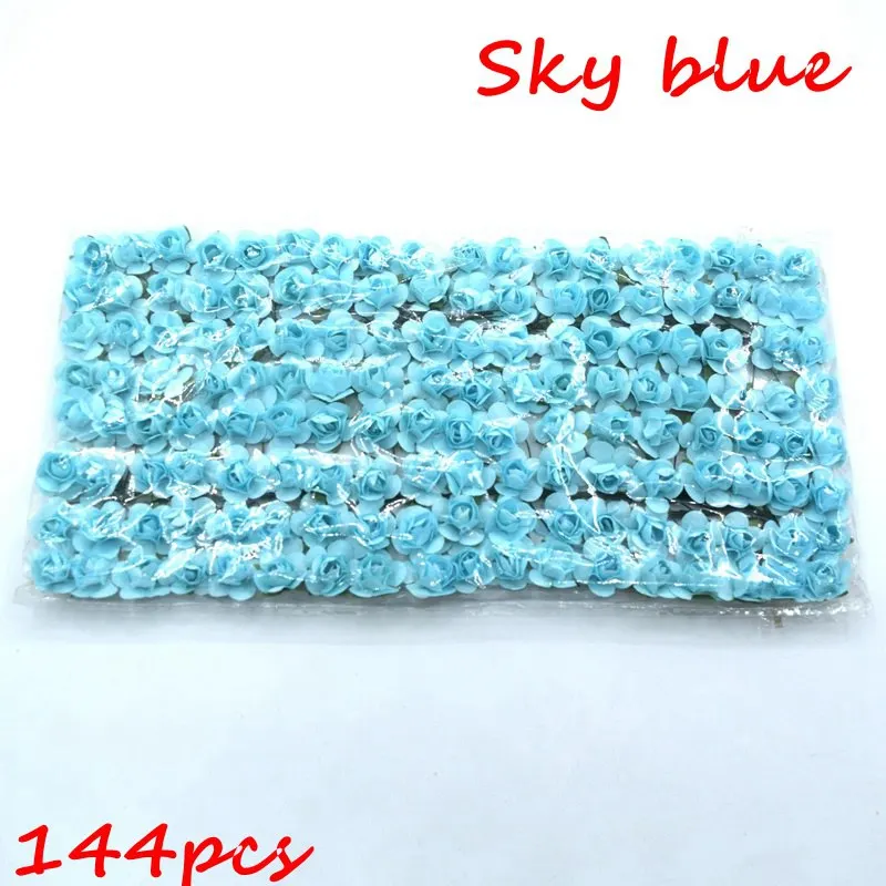 blue 144 шт миниатюрные Искусственные цветы розы, свадебные украшения, сделай сам, венок, скрапбукинг, искусственные цветы - Цвет: blue