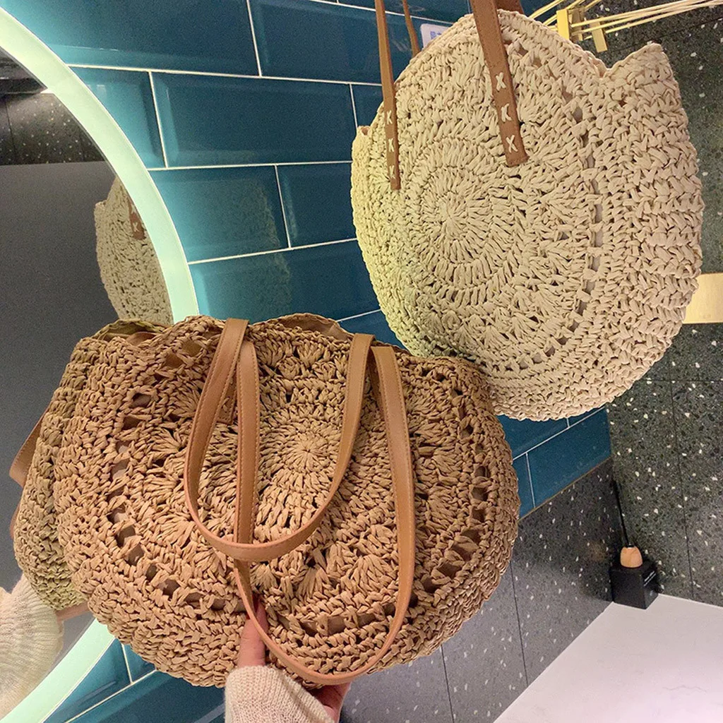 Соломенные сумки для женщин летние из ротанга bolsas круглые пляжные ручные трикотажные тканые сумки Большие Сумки sac bolsos de paja