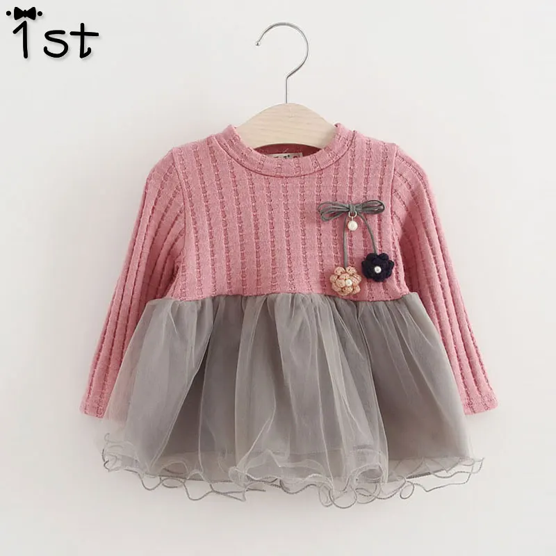 1st 2018 Новинка весна и осень длинный рукав для девочек свитер-корсаж Пряжа платье