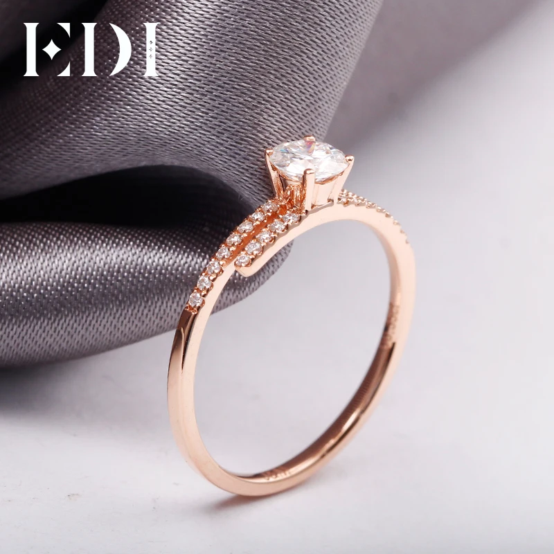 EDI Разделение дизайн натуральная кожа 14K покрыто розовым золотом кольцо с алмазом