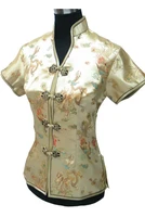 fashion gold chinese lady slim elegant blouse short sleeve shirt tops novelty button tang suit s m l xl xxl xxxl