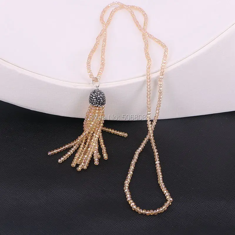 Zyz139-n7004 6 Пряди чешские Boho Кристалл Стекло Бусины Цепочки и ожерелья Длинные бисером кисточкой Талисманы женщин Цепочки и ожерелья