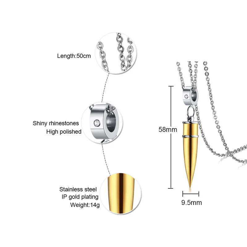 Vnox пуля Цепочки и ожерелья кулон Титан Сталь Металл обещание неуклонно ювелирные