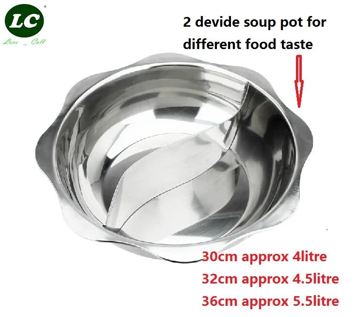 Бесплатная доставка 30 см inox горячий горшок двойной вкус суп Нержавеющая сталь