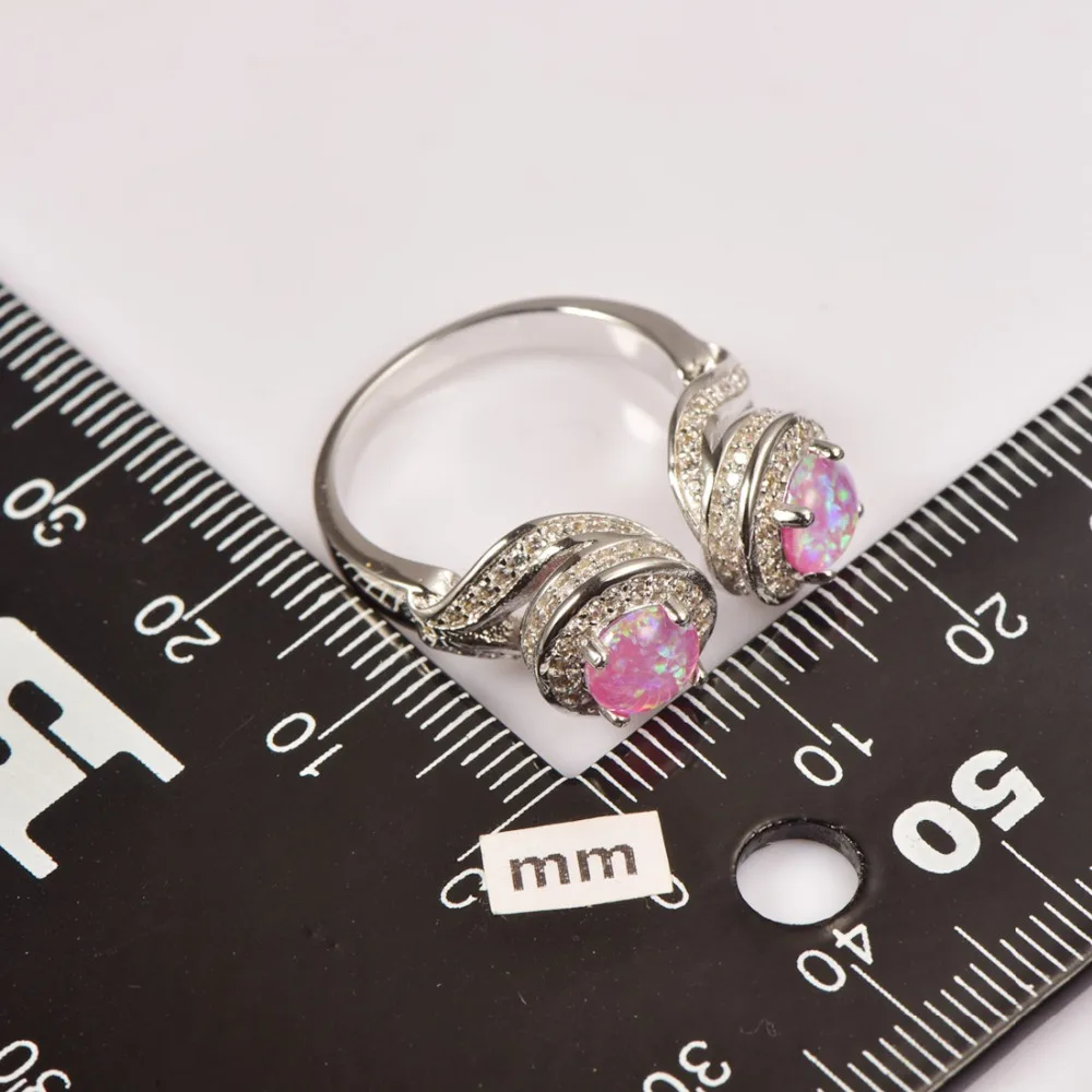 Кольцо с розовым опалом белым кристаллом u образное кольцо из стерлингового