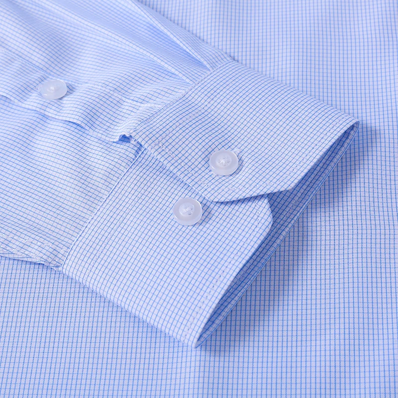 Мужская Повседневная рубашка в клетку голубая дышащая с длинным рукавом на