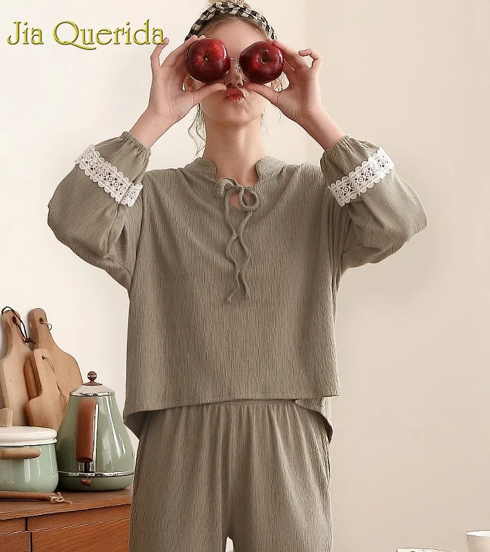 191020 Green J& Q Pijama Mujer розовый сплошной модная Пижама для женщин Весна поясом воротник прекрасный женский Домашняя одежда костюмы плюс размеры Pjs - Цвет: 191020 Green