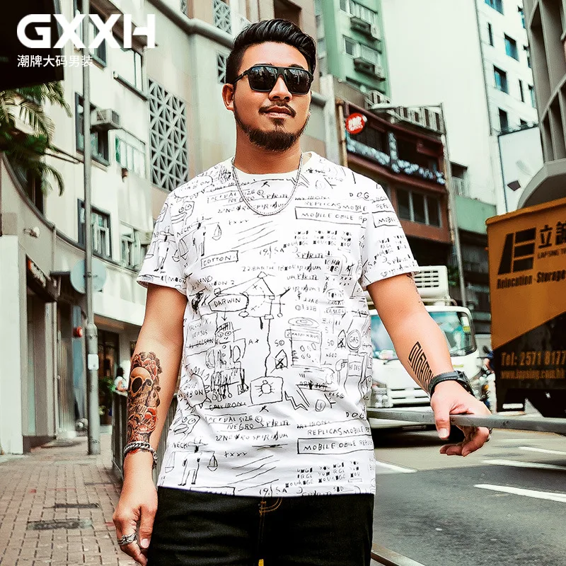Новинка, GXXH, Мужская футболка большого размера плюс, xxl, 3XL, 4XL, 5XL, 6XL, 7xl, стиль граффити, с принтом, Мужская футболка, больше размера d, футболка для большого роста - Цвет: T18651