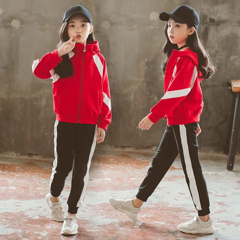 Girls Autumn Clothing Set 2019 Spring Korean Children's Sports Suit Male Kids Spliced Sweatshirt + Pants 2 Pcs Tracksuit A907 | Детская