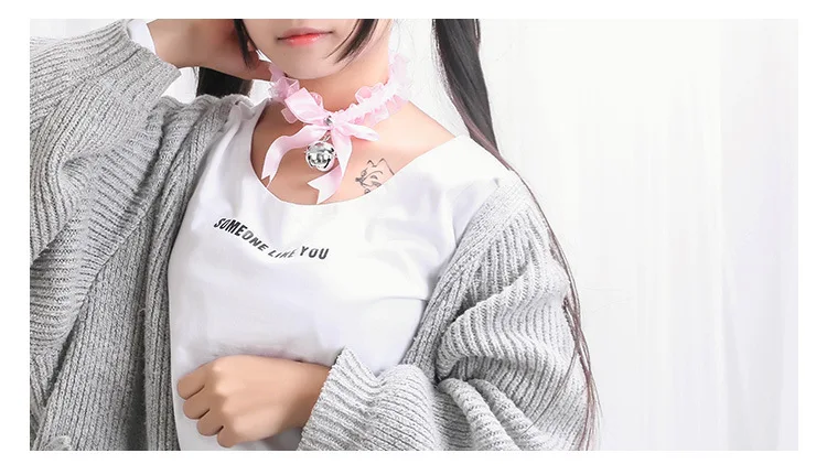 Супер милая Лолита Harajuku кружевной ремешок черный лук для косплея маленькое серебристое колье с колокольчиками ожерелье горничной стиль Неко мушиме Косплей