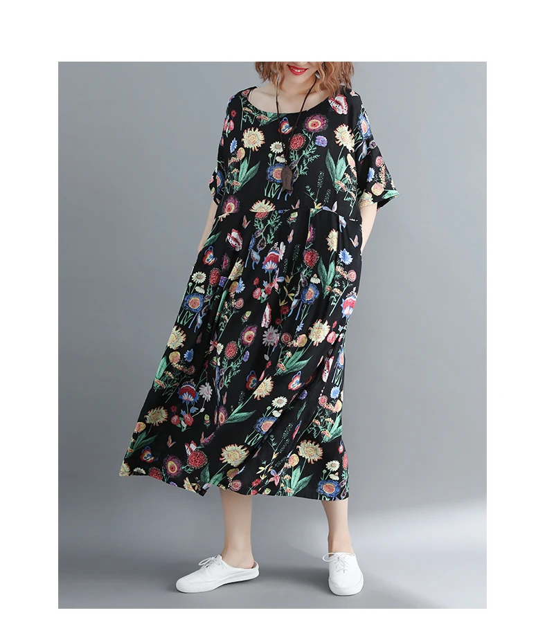 Новое поступление, летнее модное платье размера плюс, 4xl 5xl 6xl 7xl 8xl, женское Свободное платье с цветочным принтом, большие размеры, свободные длинные платья
