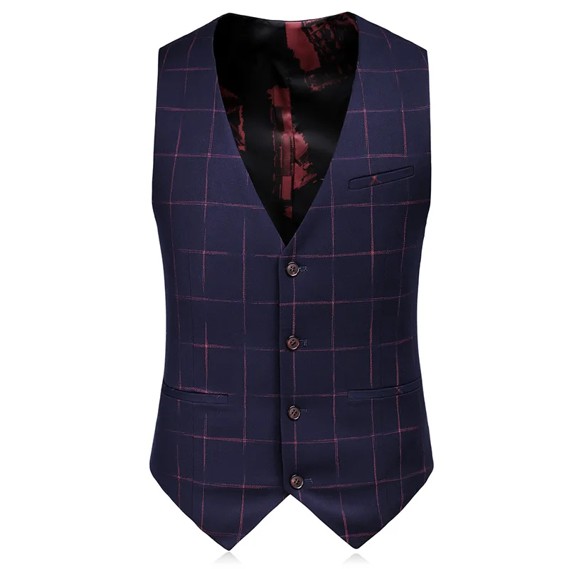 Пиджак + брюки жилет винно Красный Клетчатый костюм Высококачественная строгая