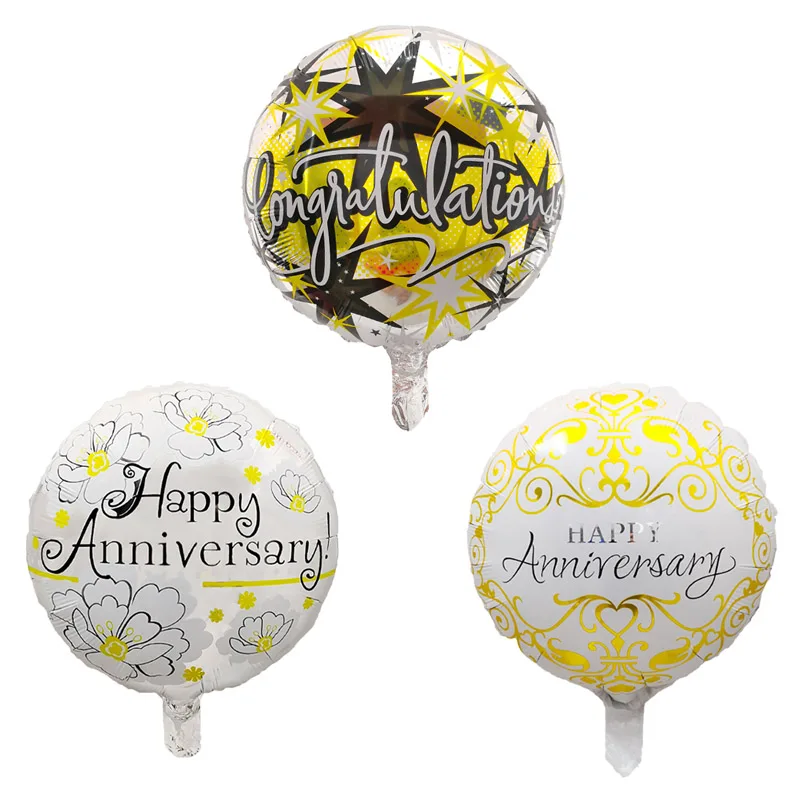 10pcs 18inch Happy Anniversary congratulations round Balloons Wedding Engagement Party Helium Globos Supplies Anniversary Gifts - Цвет: Светло-желтый