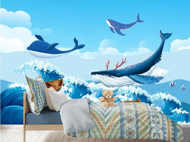 3d настенная бумага оригинальная креативная с акварелью океаном Китом фотобумага