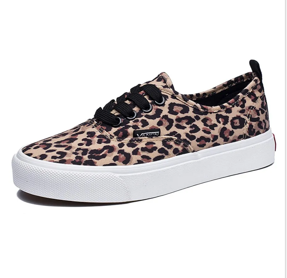 Женская обувь с леопардовым принтом Повседневная парусиновая Обувь На Шнуровке