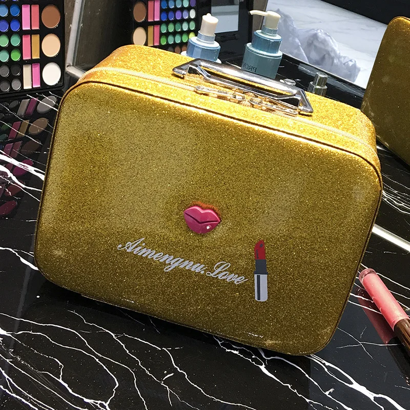 Gold Maleta De Maquiagem портативный простой ящик для хранения большой емкости Многофункциональный костюм Чехол косметический чехол для путешествий водонепроницаемый девушка - Цвет: Gold