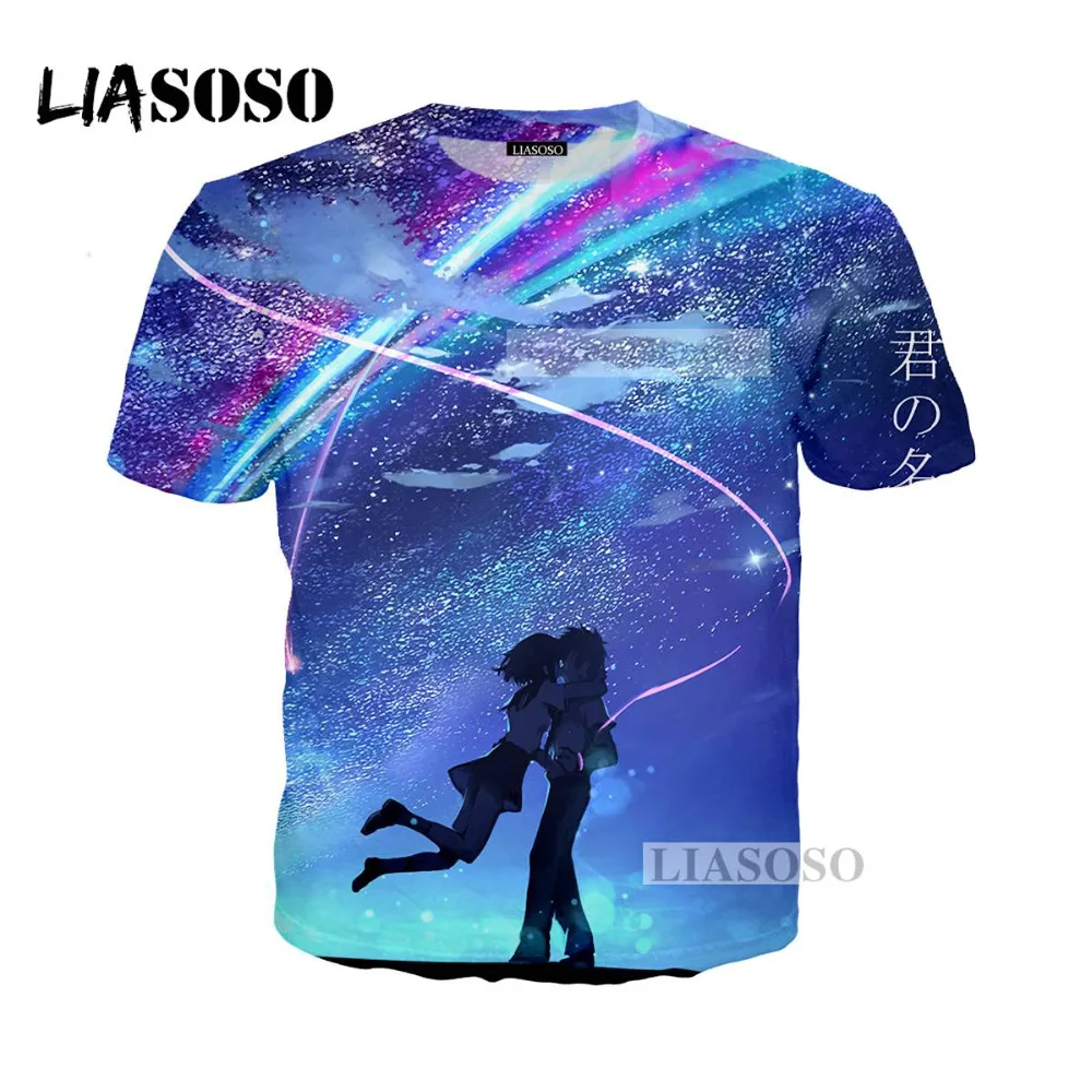 LIASOSO 2018 3D Print Women Men Anime Your Name Cosplay Tshirt Summer T-shirt Hip Hop Pullover Harajuku Short Sleeve X0318 | Мужская