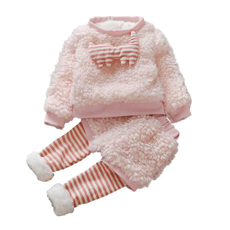 2 шт. Детский Теплый свитер из шерсти ягненка и бархатной юбки|Комплекты одежды