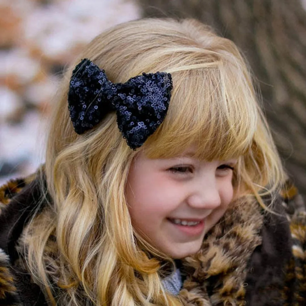 New Arrival Girl Hair Clips Shiny Sequin Barrettes Bling Big Bow Hairpins Headbands Boutique Accessories | Детская одежда и обувь