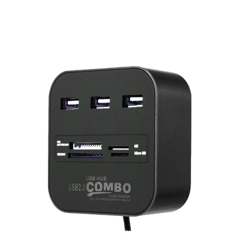 USB комбинированный концентратор 3 порта USB 2,0 комбо кардридер Поддержка U диск TF SD для ПК компьютера мобильного телефона - Цвет: Black