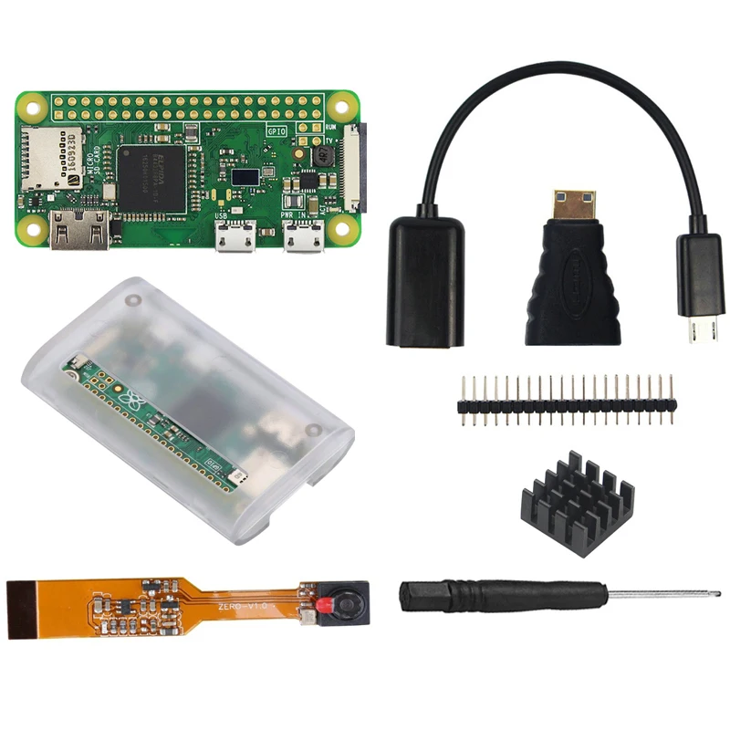 Raspberry Pi Zero W стартовый комплект 5MP камера+ RPI Zero W ABS чехол+ теплоотвод+ 5V2A адаптер питания+ sd-карта 16G+ комплект адаптера Mini HDMI
