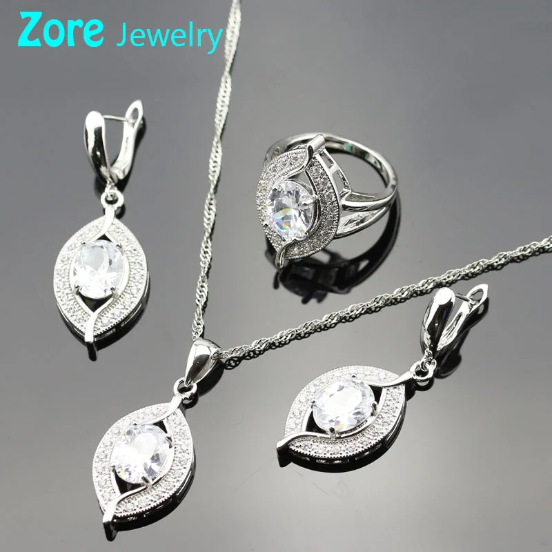 925 логотип белый циркон Ювелирные наборы для Для женщин Серебряный Кристалл Цвет