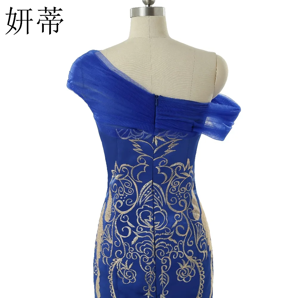 Элегантное атласное с юбкой русалкой вечернее платье вышивкой 2017 одним плечом