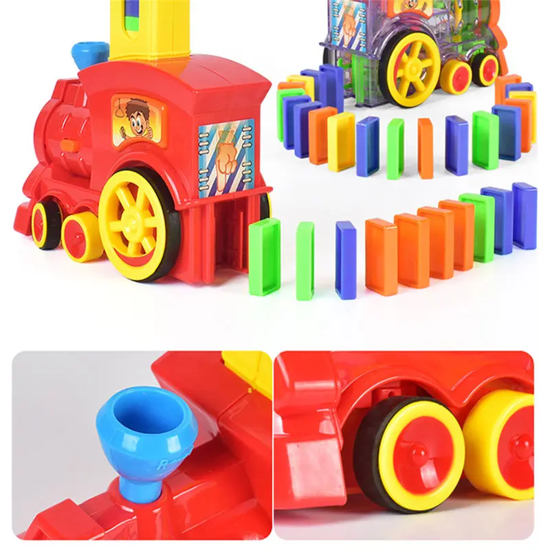 

60+20pcs Train Electric Domino Car Vehicle Model Magical Automatic Set Up Colorful Plastic Dominoes Toys Gift Game for Boy Kids