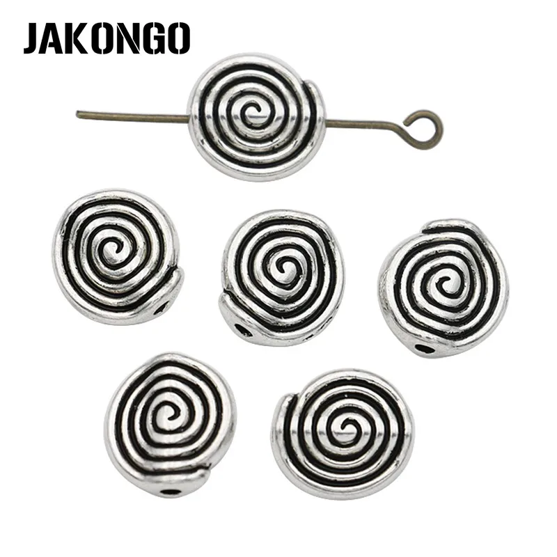 Круглые круглые бусины JAKONGO античные посеребренные свободного покроя для