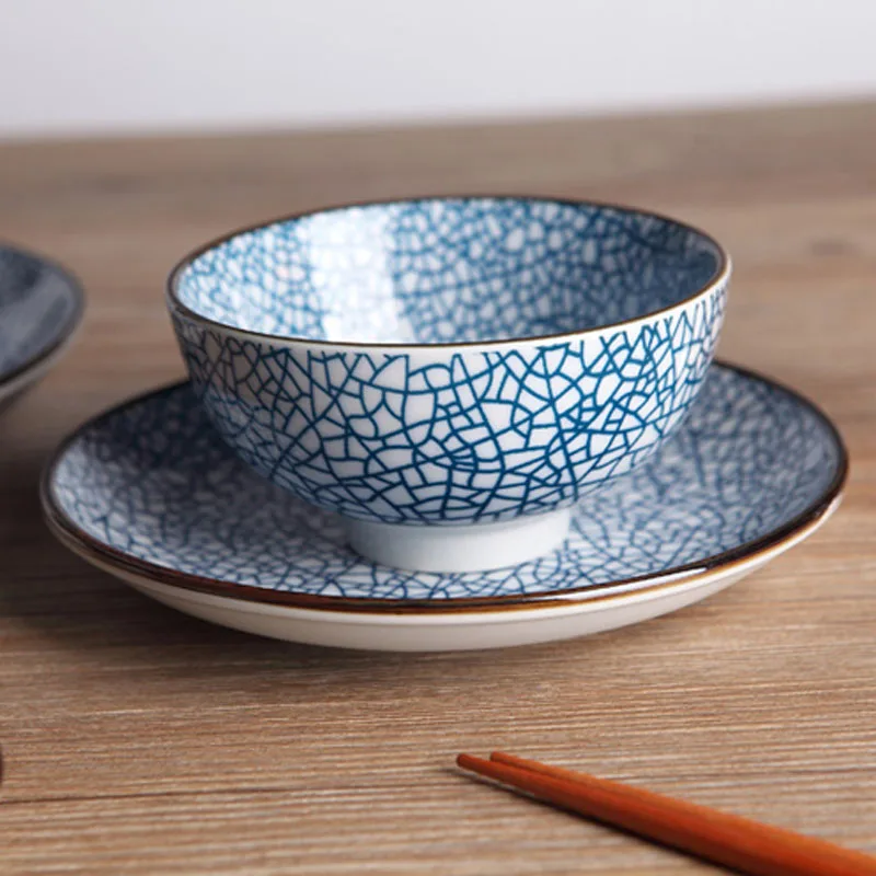 Набор керамических фарфоровых тарелок (4 шт.) Посуда со льдом трещин в японском