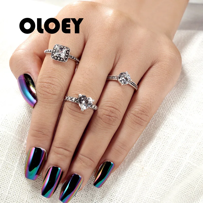 OLOEY 3 шт./компл. геометрические большие сердечки блестящие циркониевые кристаллы